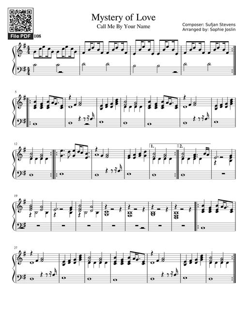 Mystery of Love Sheet Piano