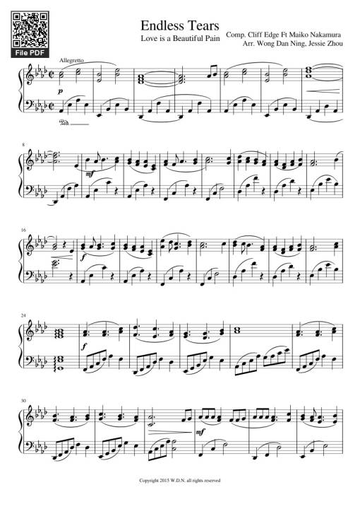 Sheet Music PDF for Endless Tears Sheet Piano