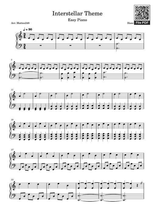 Interstellar Theme Sheet Piano