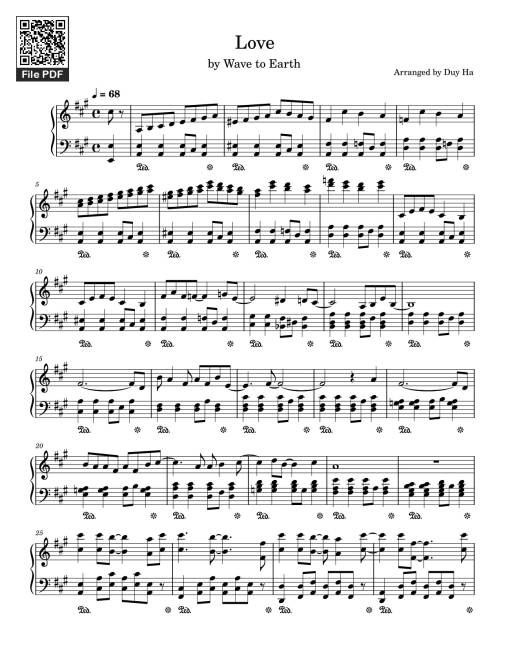 Sheet Music PDF for Love – Wave to Earth Sheet Piano