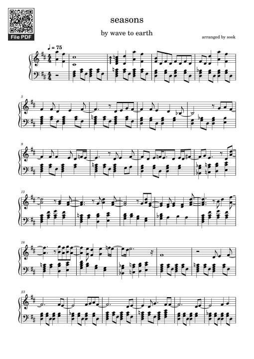 Sheet Music PDF for Seasons – wave to earth (웨이브 투 어스) Sheet Piano