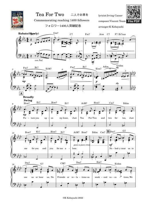 Sheet Music PDF for Tea For Two Sheet Piano