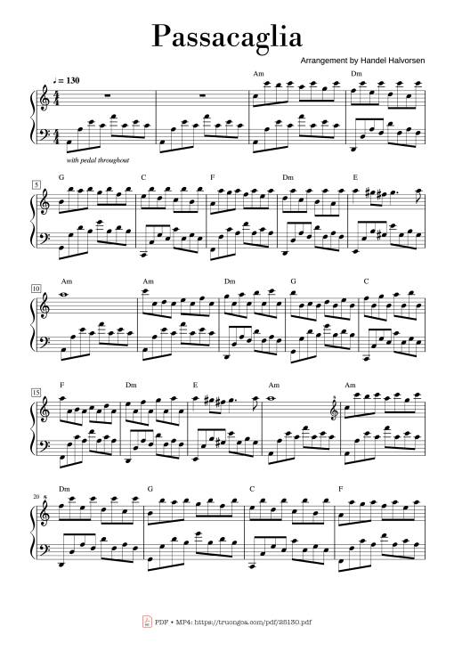 Sheet Music PDF for Passacaglia - Arrangement By Handel Halvorsen