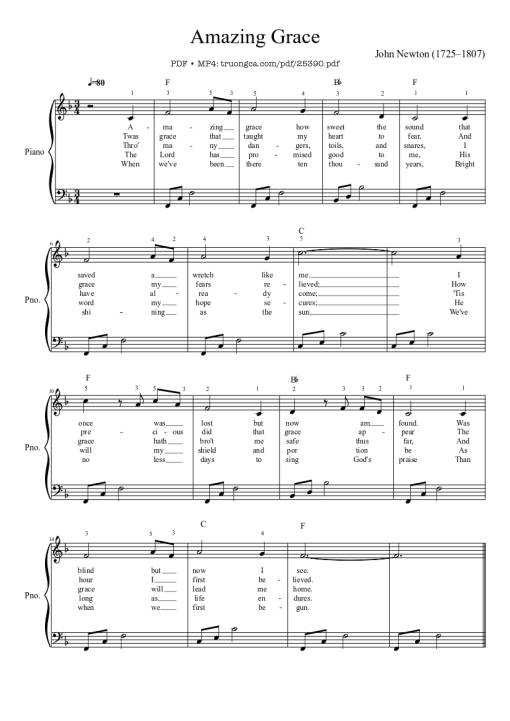 Amazing Grace Sheet Piano EASY
