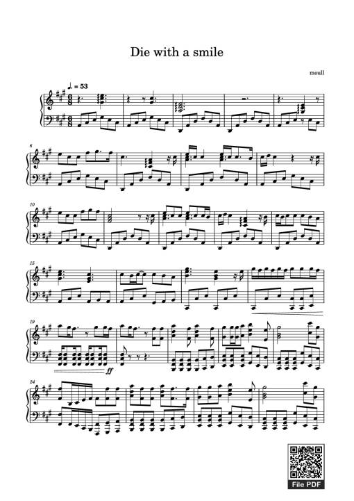 Sheet Music PDF for Die with a smile Piano