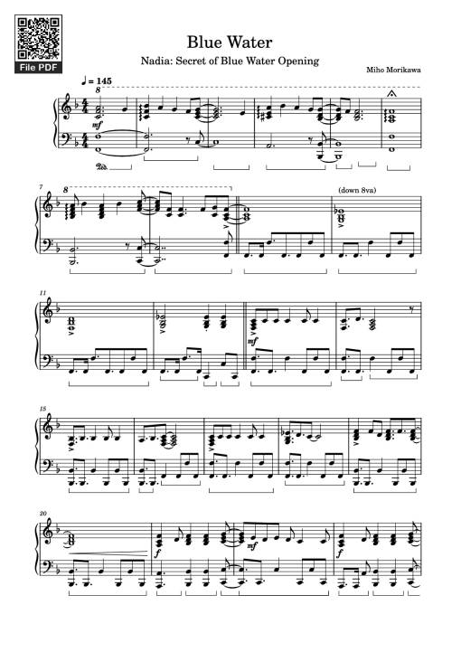 Sheet Music PDF for Blue Water Piano