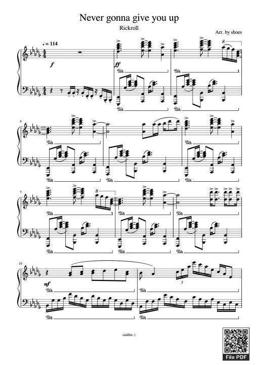 Sheet Music PDF for Never gonna give you up Piano