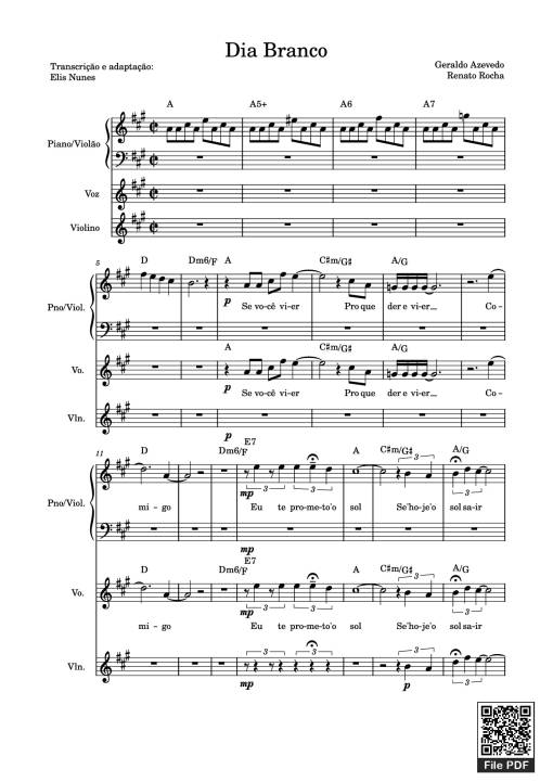 Sheet Music PDF for Dia Branco Piano