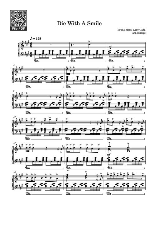 Sheet Music PDF for Die With A Smile Piano