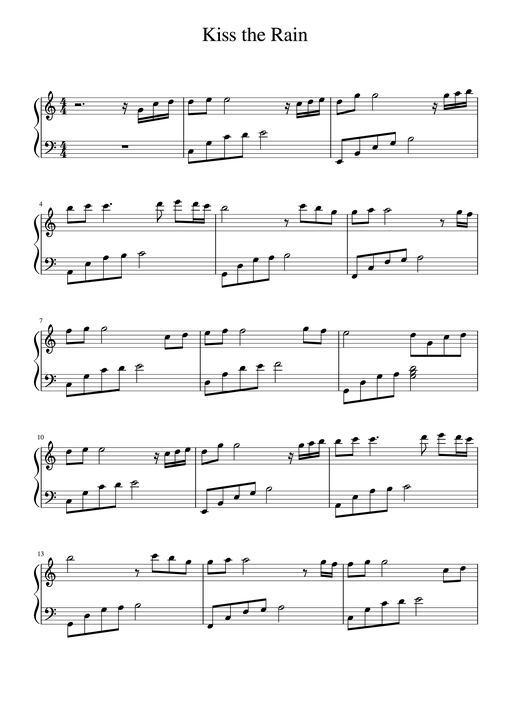 Sheet Music PDF for Kiss the Rain Piano (easy)