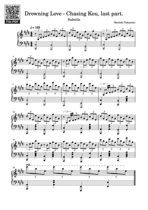 Sheet Music PDF for Drowning Love - Chasing Kou, last part. Piano