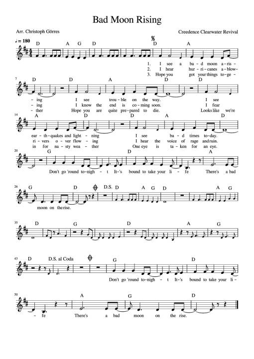 Sheet Music PDF for Bad Moon Rising Piano