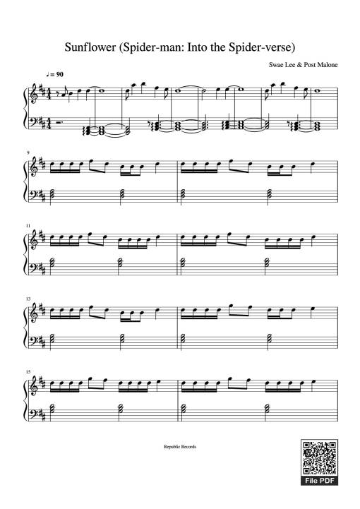 Sheet Music PDF for Sunflower (Spider-man: Into the Spider-verse) Piano