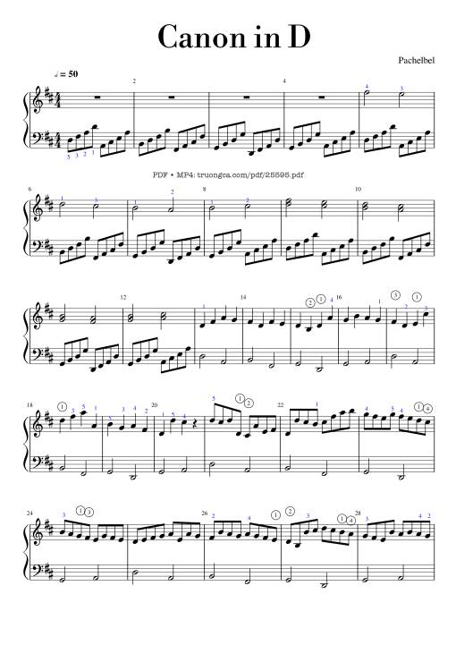 Sheet Music PDF for Canon in D Piano easy
