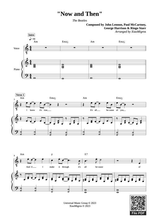 Sheet Music PDF for Now and Then Piano
