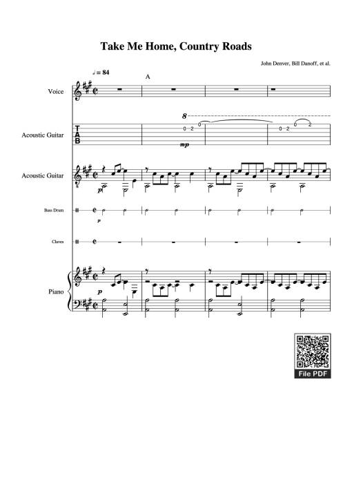 Sheet Music PDF for Take Me Home, Country Roads Piano