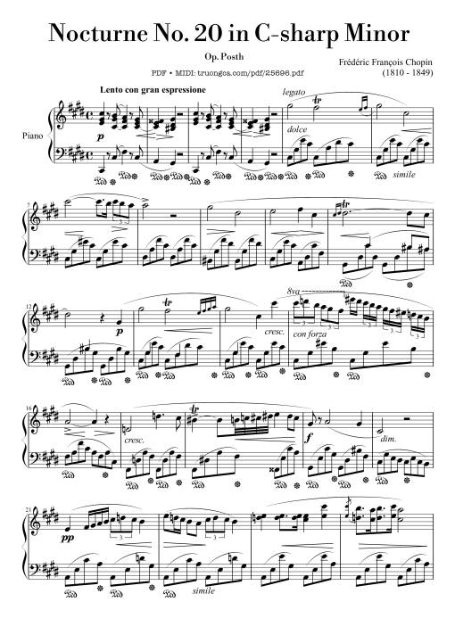 Sheet Music PDF for Nocturne No. 20 in C-sharp Minor, Op. posth