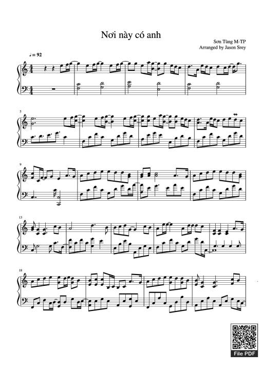 Sheet Music PDF for Nơi này có anh Piano