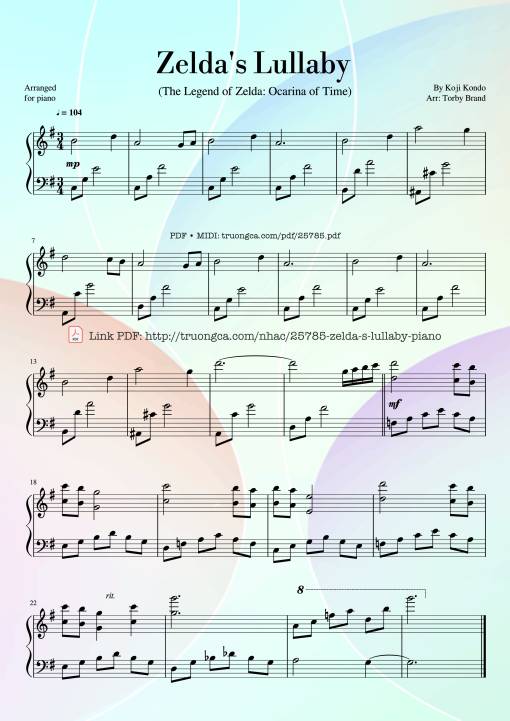 Sheet Music PDF for Zelda's Lullaby Piano