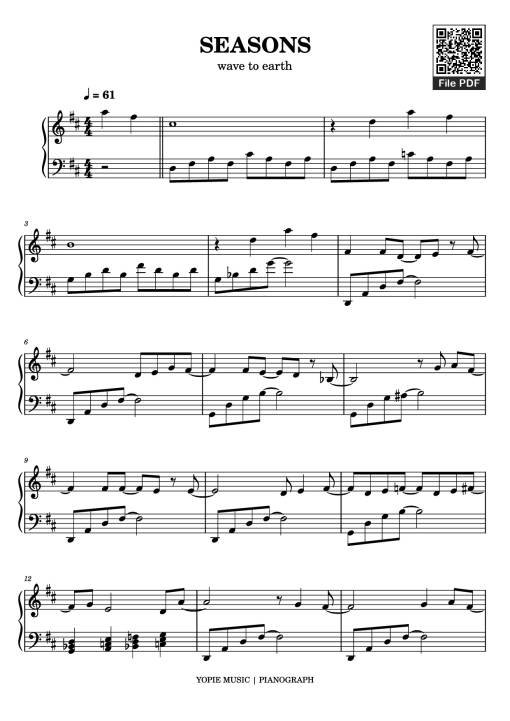 Sheet Music PDF for SEASONS Piano - Wave To Earth