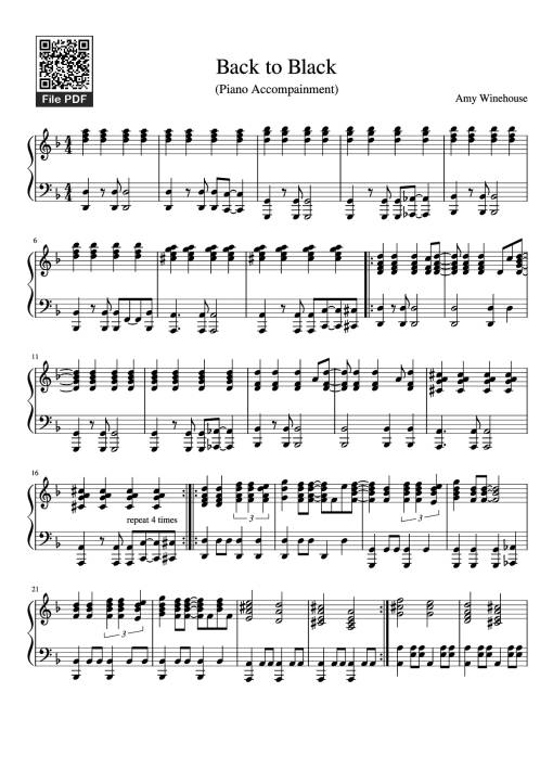 Sheet Music PDF for Back to Black Piano