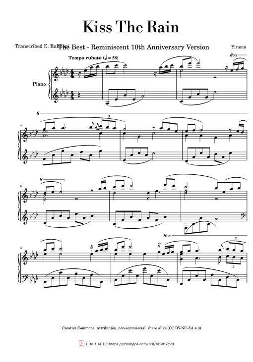 Sheet Music PDF for Kiss The Rain Piano