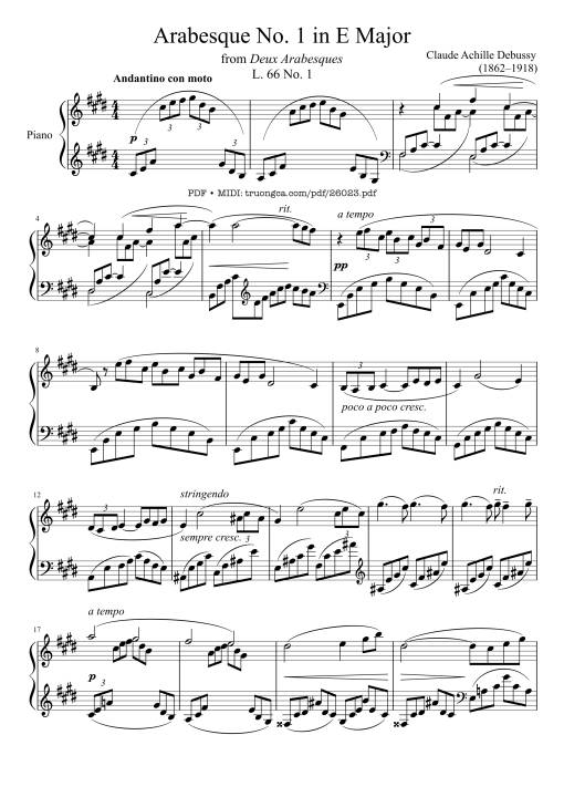 Arabesque No. 1 in E Major Piano