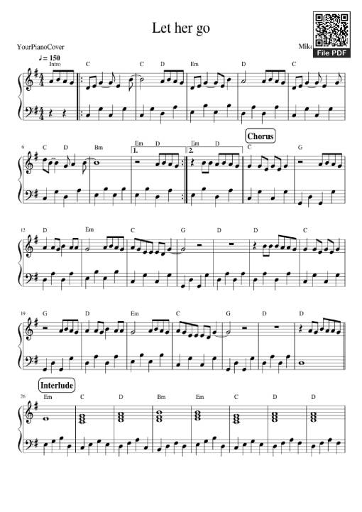 Sheet Music PDF for Let her go Piano