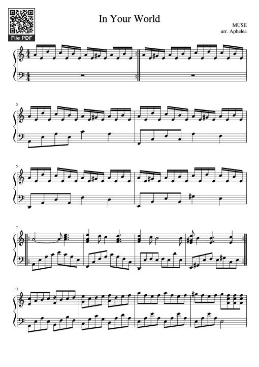 In Your World Piano - MUSE Arr. Aphelea