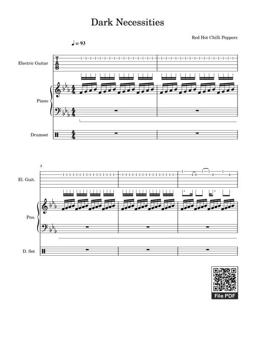 Sheet Music PDF for Dark Necessities Piano