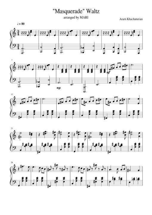 Sheet Music PDF for Waltz from Masquerade Piano