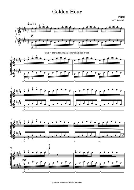 Sheet Music PDF for Golden Hour Piano (with fingering)