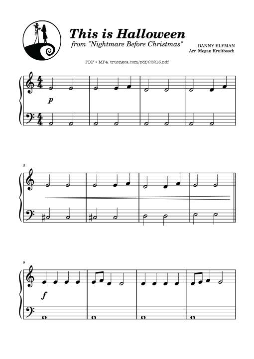 Sheet Music PDF for This is Halloween from Nightmare Before Christmas Piano