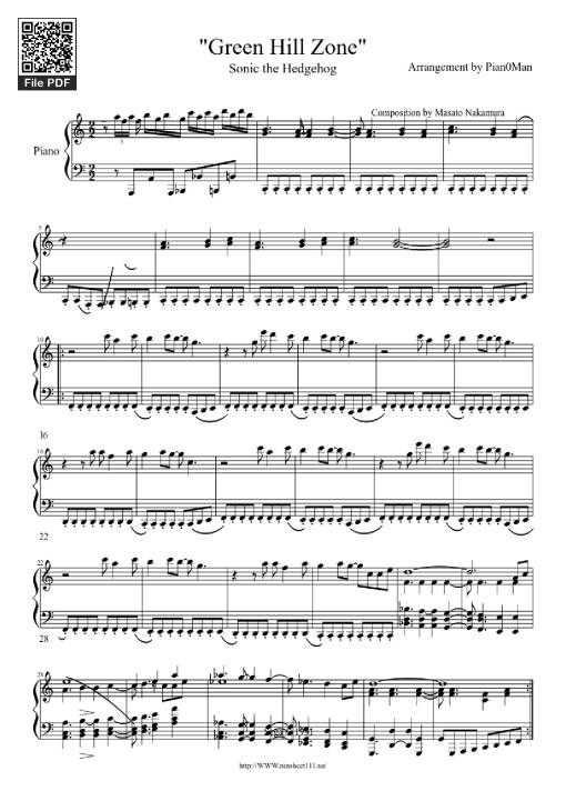 Sheet Music PDF for Green Hill Zone Piano