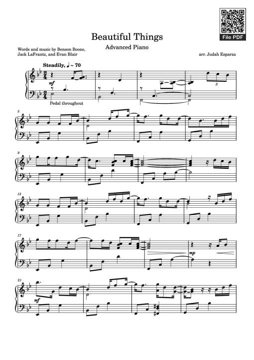 Sheet Music PDF for Beautiful Things Piano