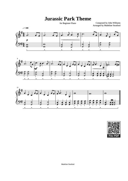 Sheet Music PDF for Jurassic Park Theme Piano