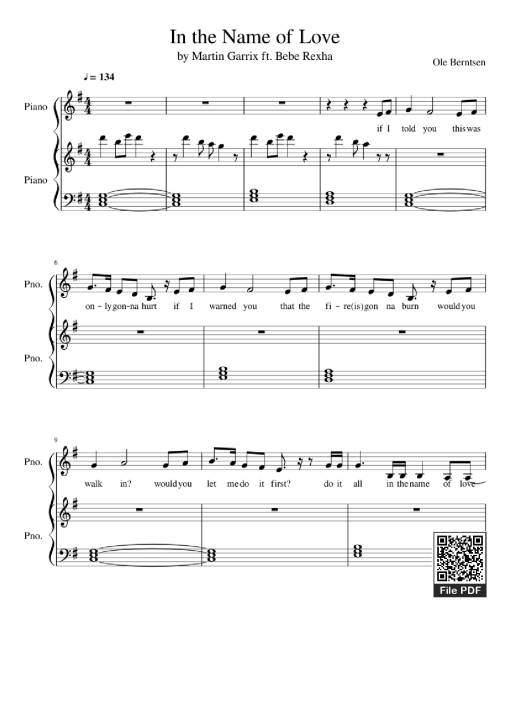 Sheet Music PDF for In the Name of Love Piano