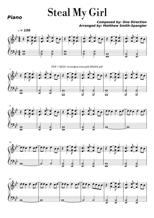 Sheet Music PDF for Steal My Girl Piano