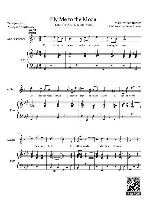 Sheet Music PDF for Fly Me to the Moon Piano