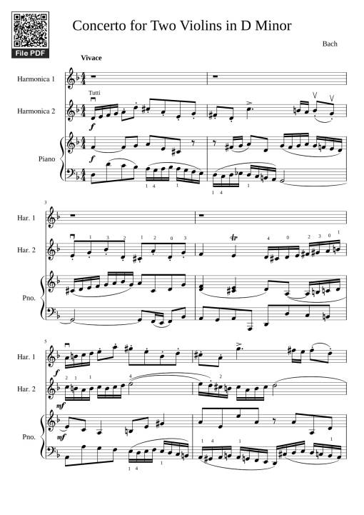 Sheet Music PDF for Concerto for Two Violins in D Minor Piano