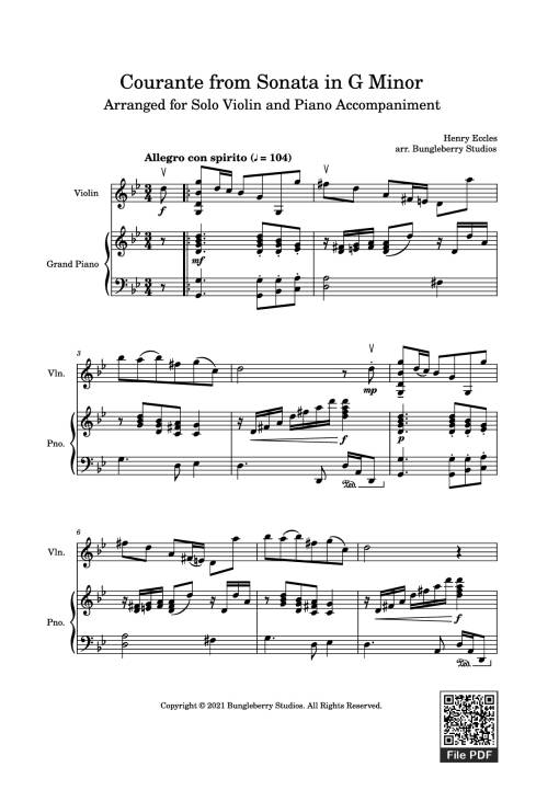 Sheet Music PDF for Courante from Sonata in G Minor Piano