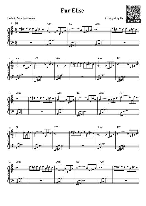 Sheet Music PDF for Fur Elise Piano