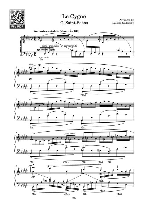 Sheet Music PDF for Le Cygne Piano - Arranged By