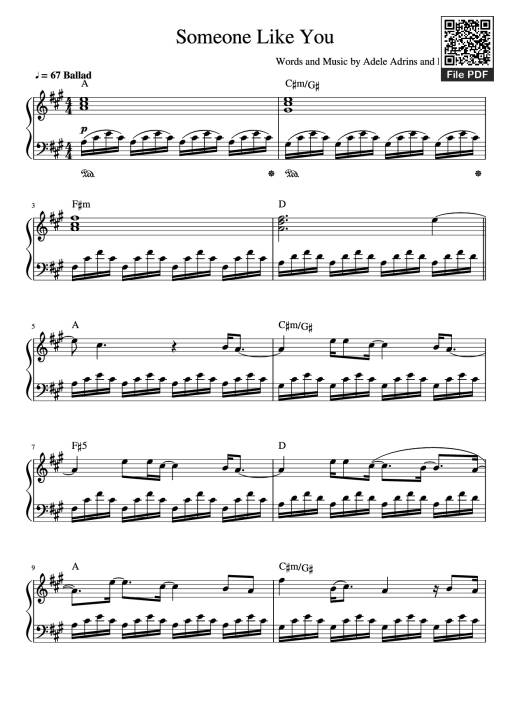 Sheet Music PDF for Someone Like You Piano