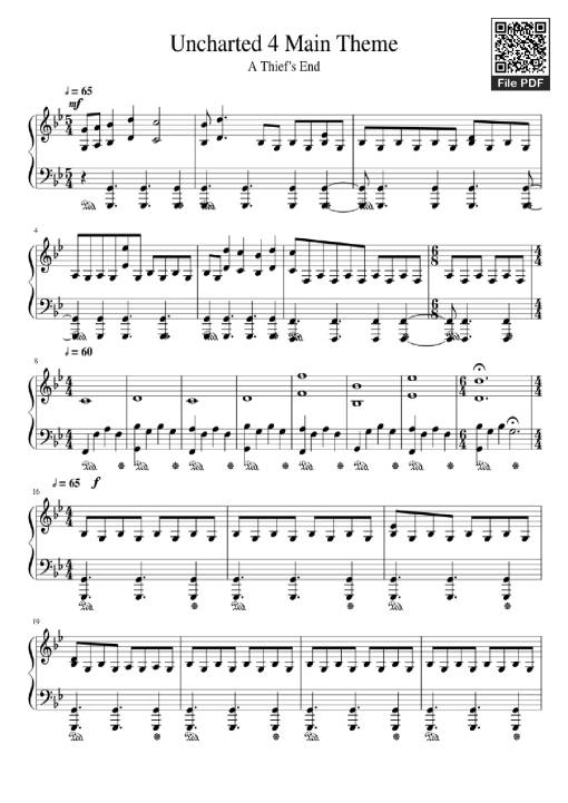 Sheet Music PDF for Uncharted 4 Main Theme Piano