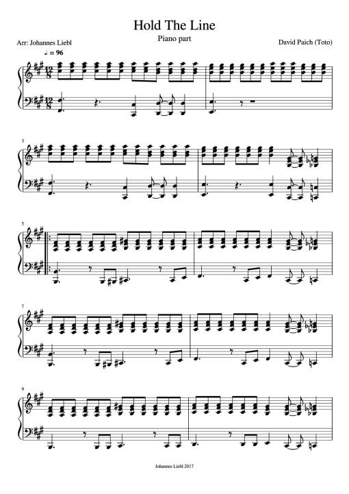Sheet Music PDF for Hold The Line Piano