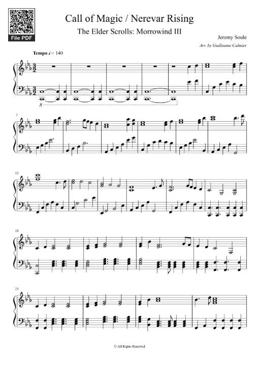 Sheet Music PDF for Call of Magic / Nerevar Rising Piano