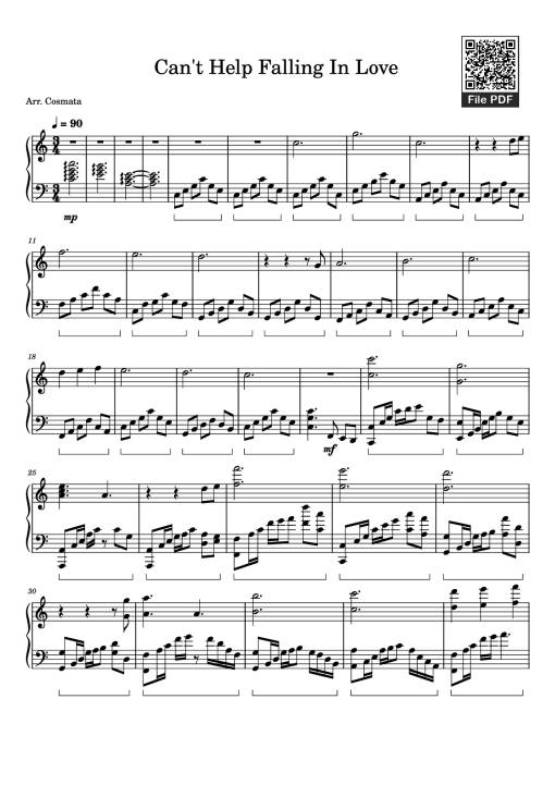 Sheet Music PDF for Can't Help Falling In Love Piano