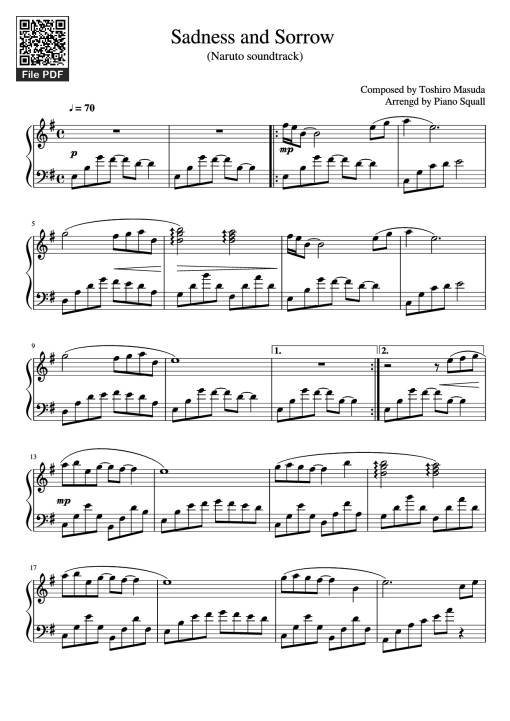 Sheet Music PDF for Sadness and Sorrow Piano