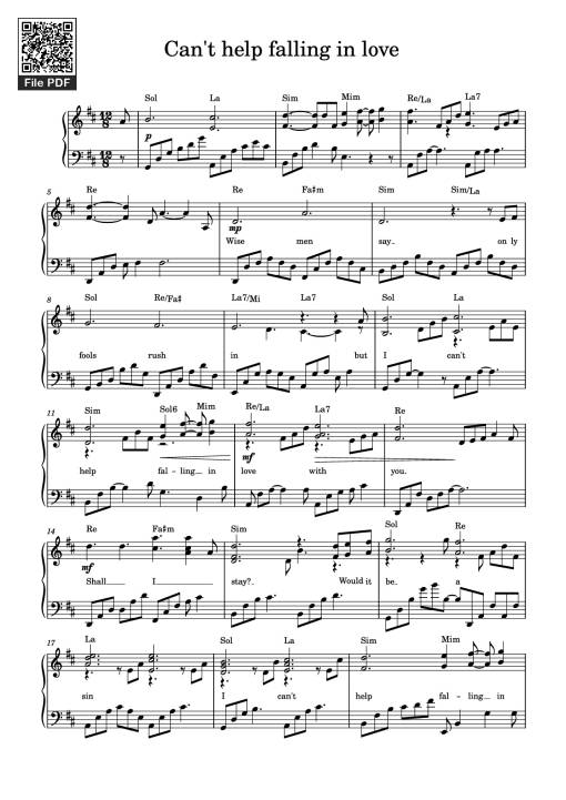 Sheet Music PDF for Can't help falling in love Piano